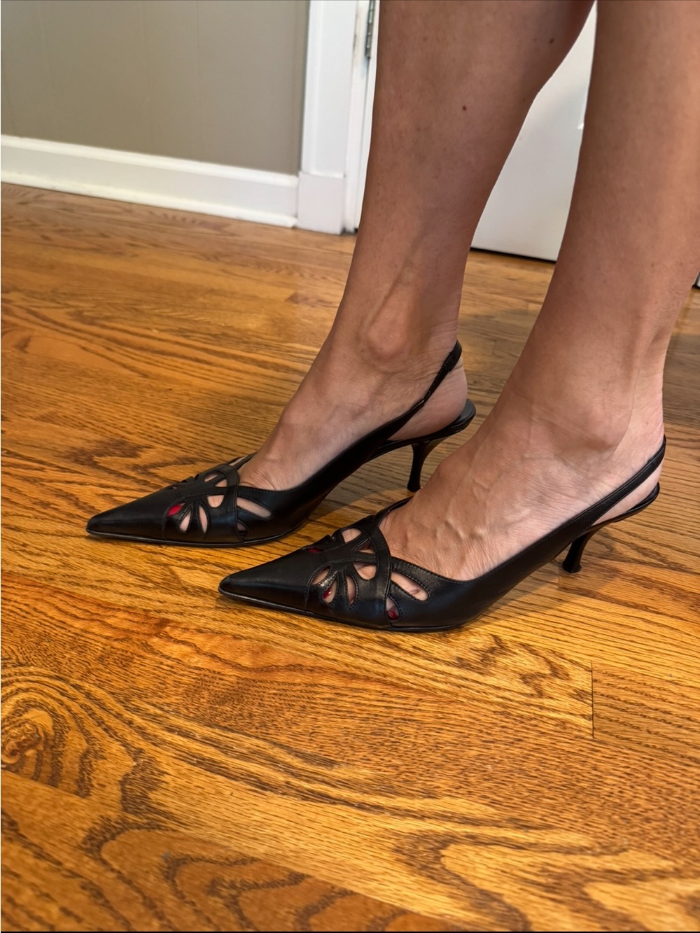 Donald J. Pliner Black Pointed Slingback Heels with Cutout Design - Picture 10 of 11